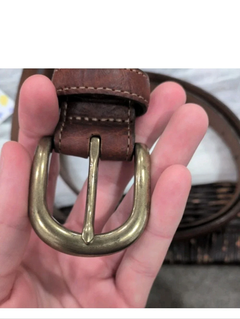 Men's LL Bean Brown Leather Belt 246374 USA Made 46 Genuine Full Grain Leather